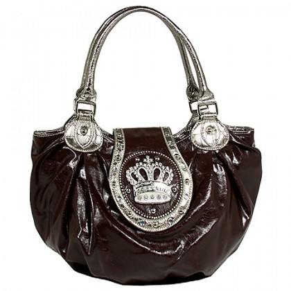 Crown Charm Tote w/ Flap - Brown - BG-CR110BN